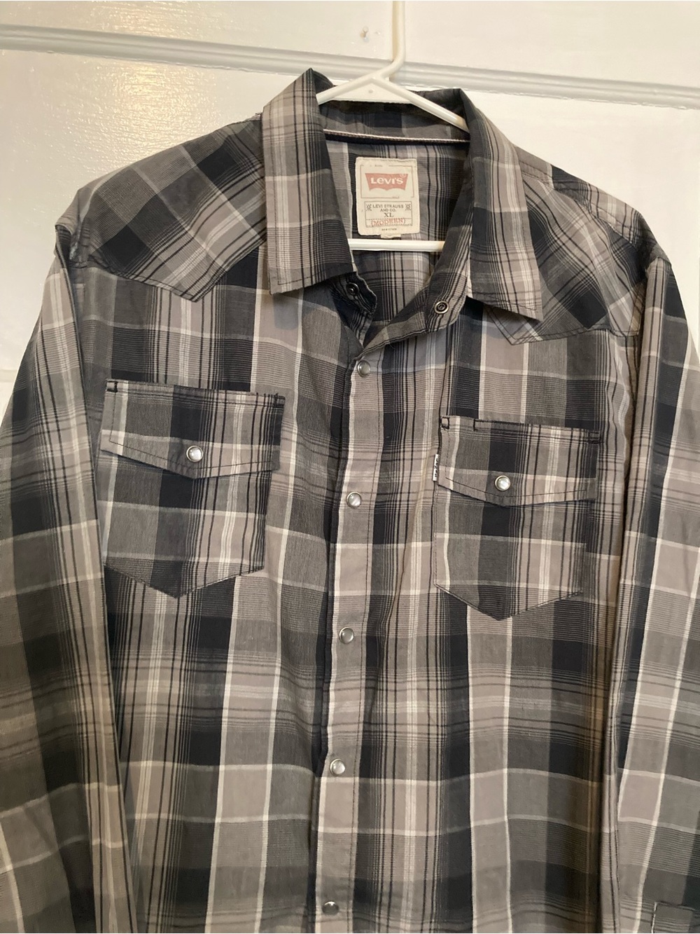 Levi's Black and Gray Plaid Western Button-Down Snaps Shirt